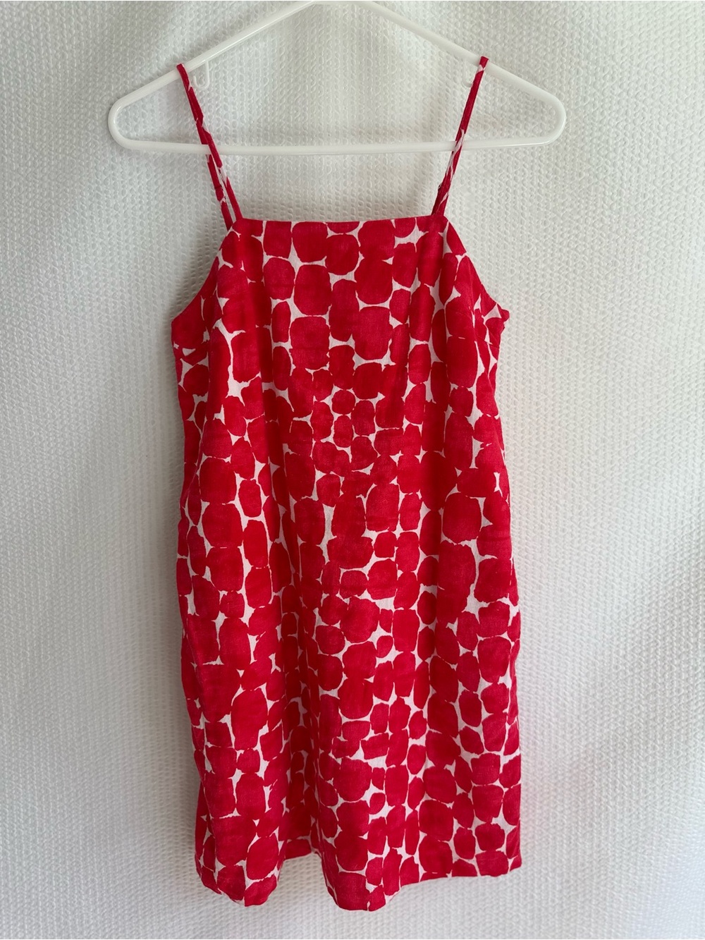 BANANA REPUBLIC Red White Linen Blend Spaghetti Strap Mini Dress XS Pockets